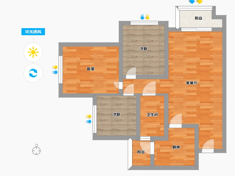 四川省-成都市-招商愉樾1,2号楼建面82m2-61.98-户型库-采光通风