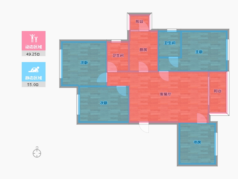 四川省-成都市-西双楠漫里1号楼,2号楼建面113m2-94.92-户型库-动静分区