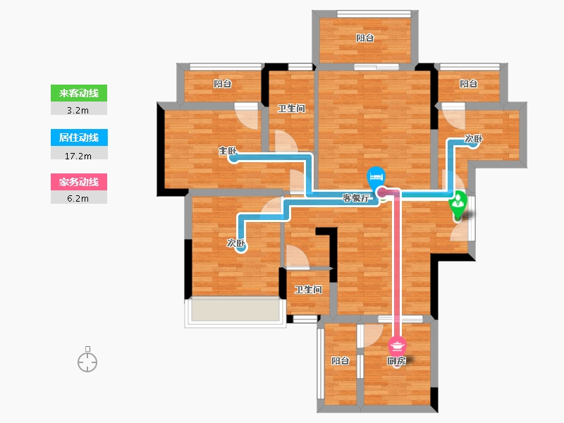 四川省-成都市-香楠国际3号楼建面113m2-88.30-户型库-动静线