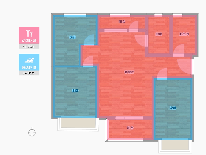 四川省-成都市-橡树华庭建面95m2-76.01-户型库-动静分区