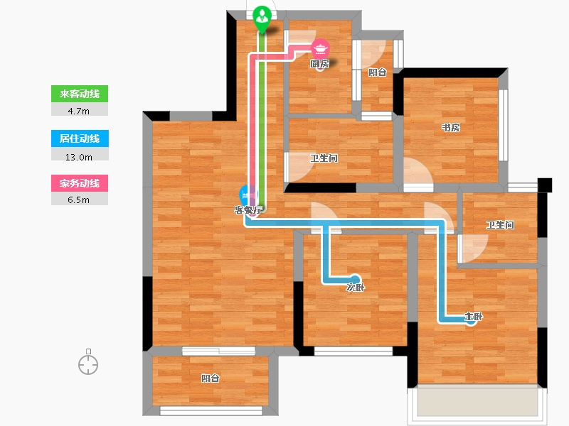 四川省-成都市-橡树华庭建面100m2-72.07-户型库-动静线