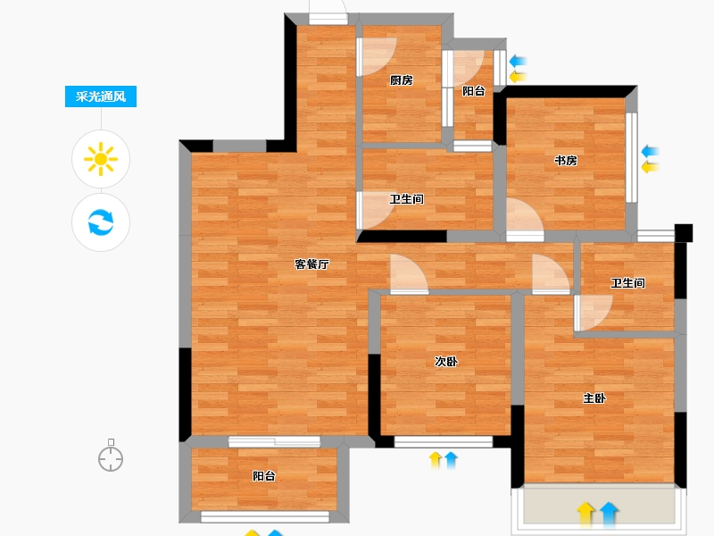 四川省-成都市-橡树华庭建面100m2-72.07-户型库-采光通风