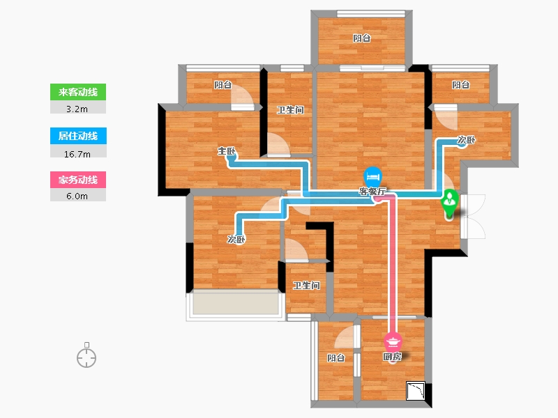 四川省-成都市-香楠国际H1户型3号楼建面113m2-85.15-户型库-动静线