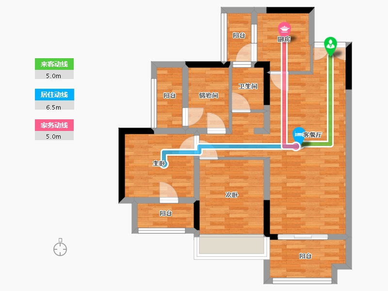 四川省-成都市-香楠国际H2户型3号楼建面92m2-71.74-户型库-动静线