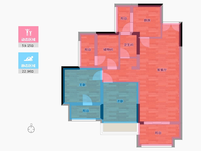 四川省-成都市-香楠国际H2户型3号楼建面92m2-71.74-户型库-动静分区