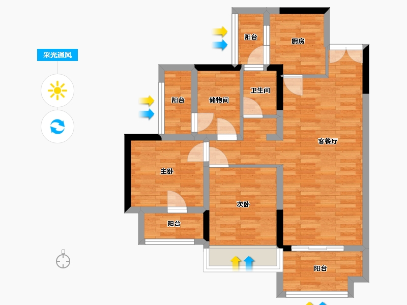 四川省-成都市-香楠国际H2户型3号楼建面92m2-71.74-户型库-采光通风