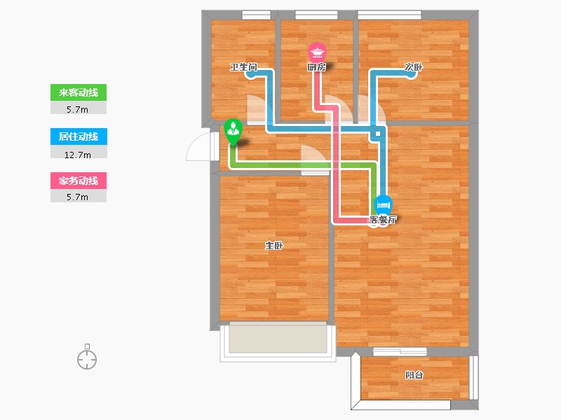 四川省-成都市-橡树华庭建面73m2-58.40-户型库-动静线