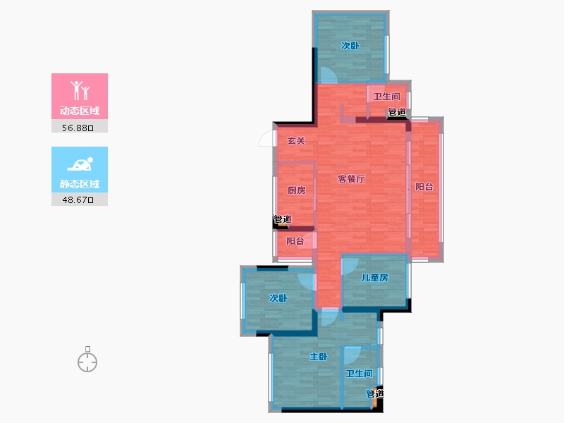 四川省-成都市-花样年江山20号楼,21号楼,23号楼,18号楼,19号楼120m²-94.64-户型库-动静分区