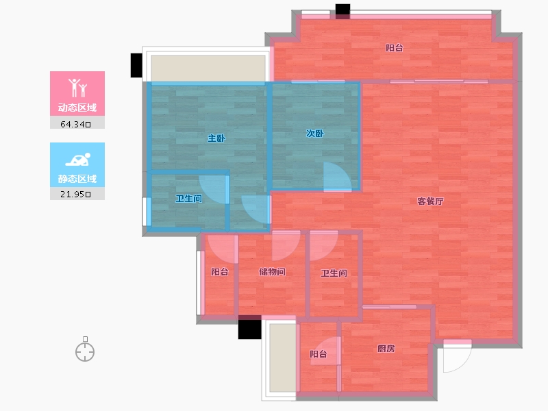 四川省-成都市-实地海棠名著20号楼98m²-78.40-户型库-动静分区