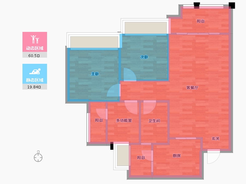 四川省-成都市-实地海棠名著19栋91m²-72.79-户型库-动静分区