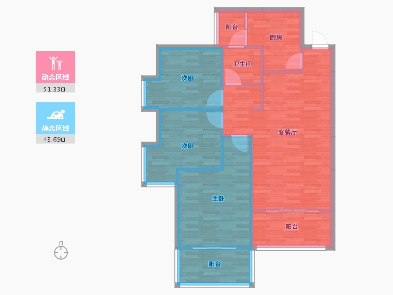 四川省-成都市-实地海棠名著5号楼95m²-86.44-户型库-动静分区