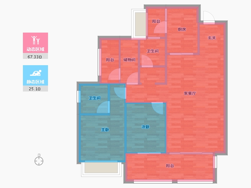 四川省-成都市-实地海棠名著19栋105m²-84.00-户型库-动静分区