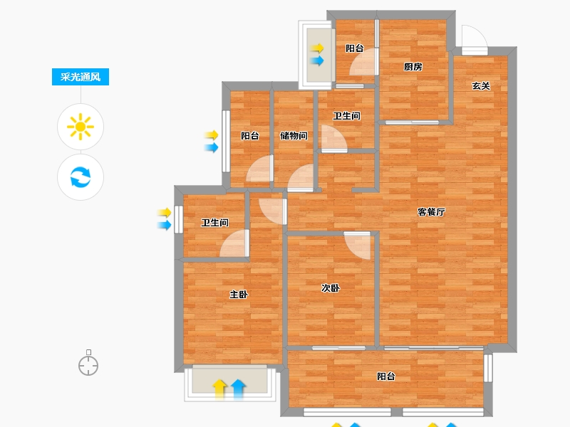 四川省-成都市-实地海棠名著19栋105m²-84.00-户型库-采光通风