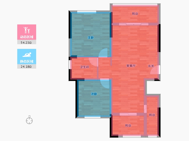 四川省-成都市-金色阳光名邸D户型86m²-69.70-户型库-动静分区