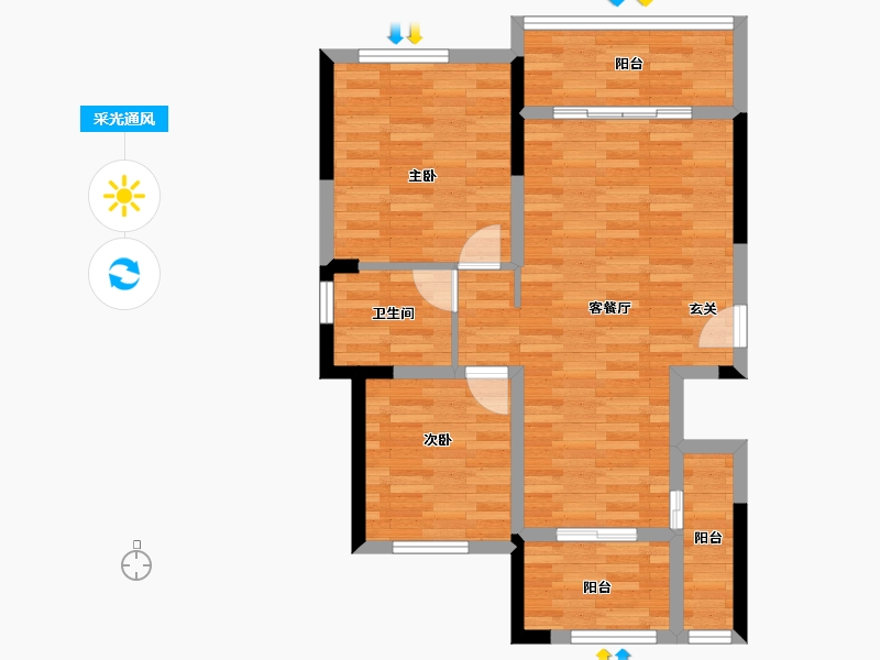 四川省-成都市-金色阳光名邸D户型86m²-69.70-户型库-采光通风