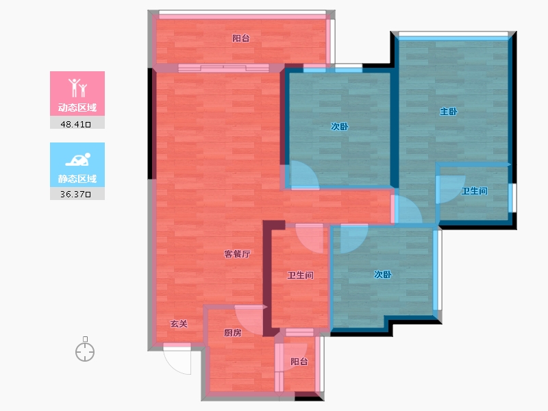 四川省-成都市-金色阳光名邸1号楼,3号楼92m²-74.92-户型库-动静分区