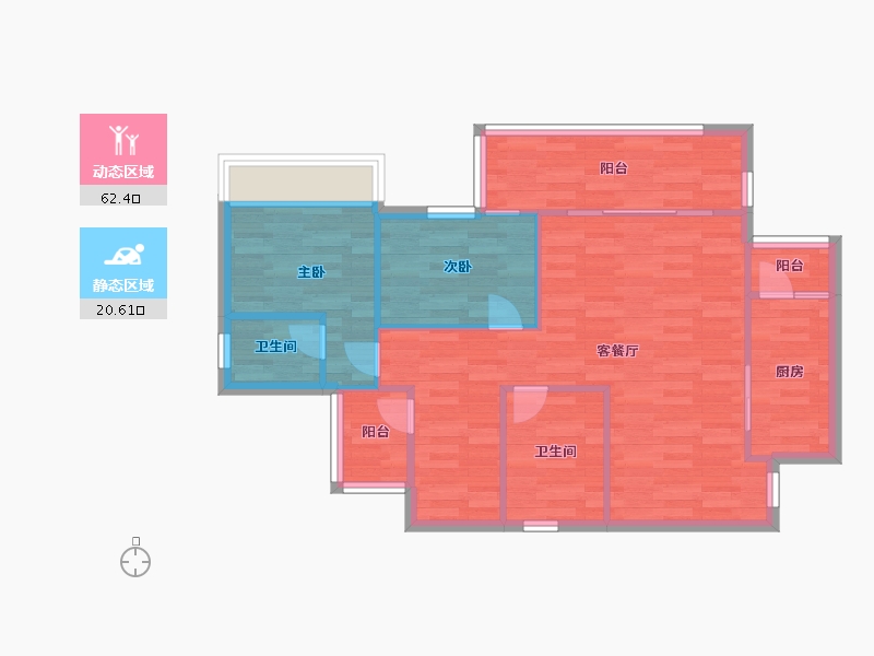 四川省-成都市-金色阳光名邸1号楼,3号楼94m²-75.00-户型库-动静分区