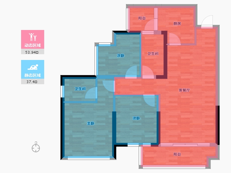 四川省-成都市-金色阳光名邸3号楼98m²-81.00-户型库-动静分区