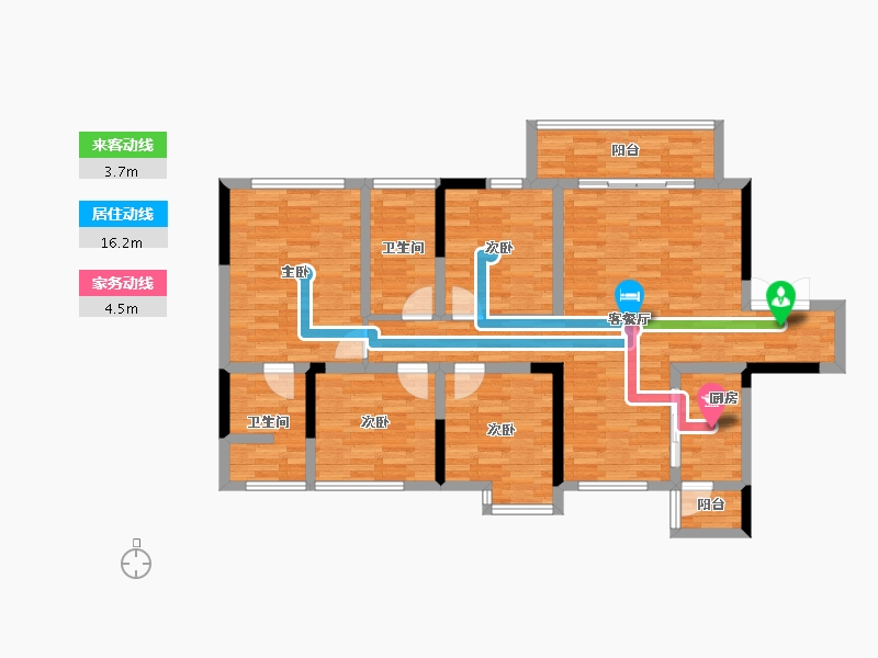 四川省-成都市-金色阳光名邸1号楼124m²-102.99-户型库-动静线