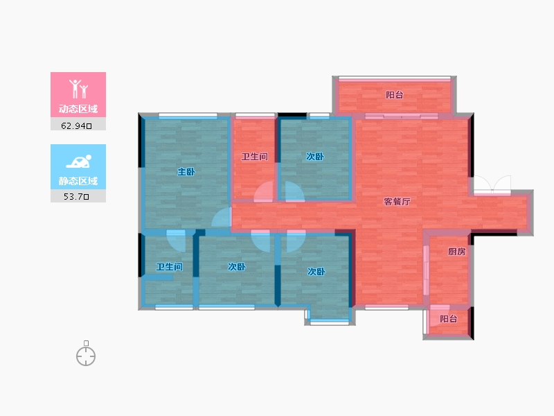 四川省-成都市-金色阳光名邸1号楼124m²-102.99-户型库-动静分区