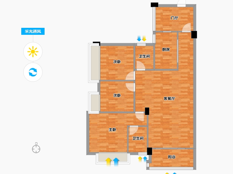 四川省-成都市-瑞居海布斯卡A3户型116m²-97.42-户型库-采光通风