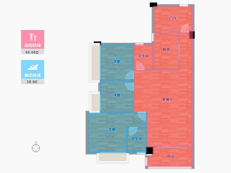 四川省-成都市-瑞居海布斯卡A3东户型113m²-96.51-户型库-动静分区