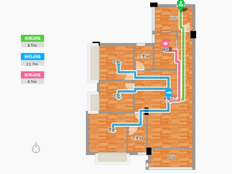 四川省-成都市-瑞居海布斯卡A3户型116m²-97.42-户型库-动静线