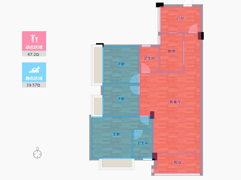 四川省-成都市-瑞居海布斯卡A3户型116m²-97.42-户型库-动静分区