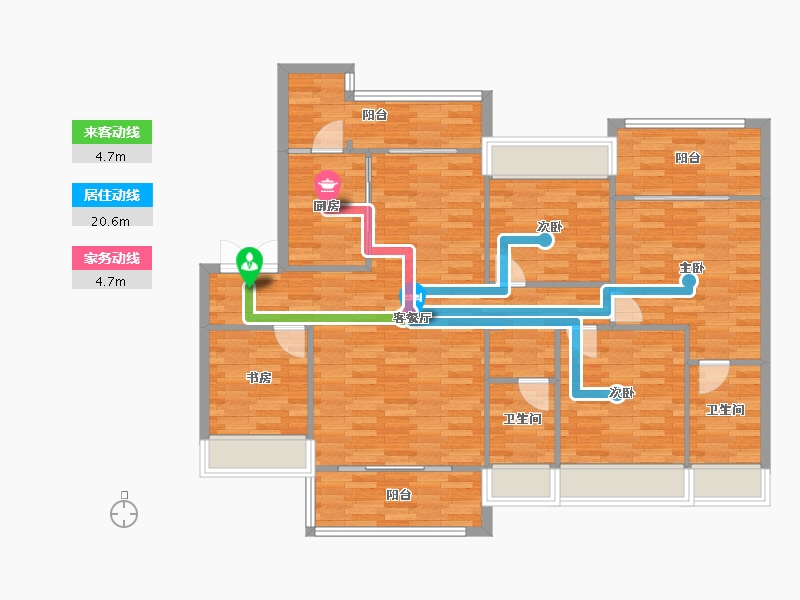 四川省-成都市-公园世家7号楼137m²-113.95-户型库-动静线