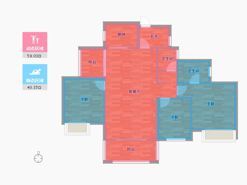 四川省-成都市-蝴蝶洲D3户型108m²-89.85-户型库-动静分区