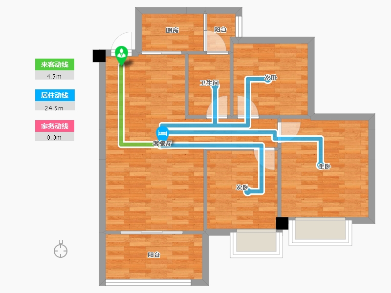 四川省-成都市-蝴蝶洲E3户型84m²-69.87-户型库-动静线