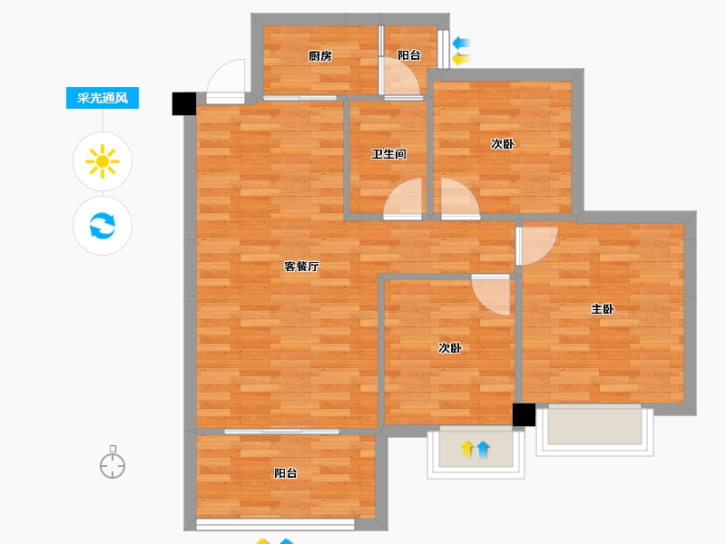 四川省-成都市-蝴蝶洲E3户型84m²-69.87-户型库-采光通风