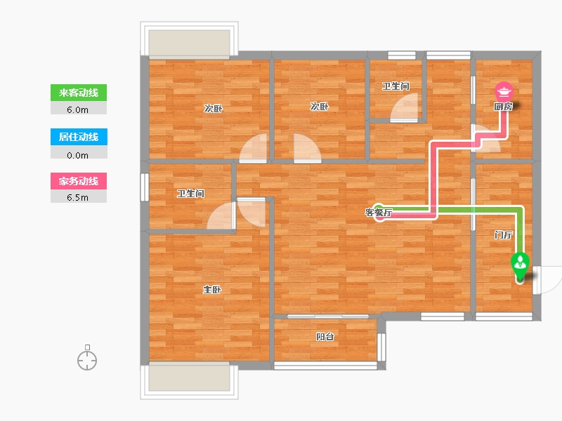 四川省-成都市-蝴蝶洲D2户型97m²-83.43-户型库-动静线