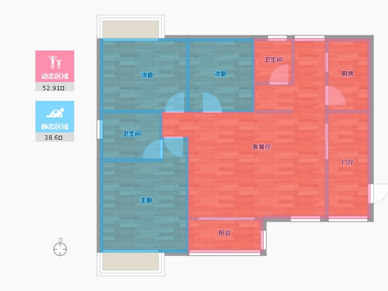 四川省-成都市-蝴蝶洲D2户型97m²-83.43-户型库-动静分区