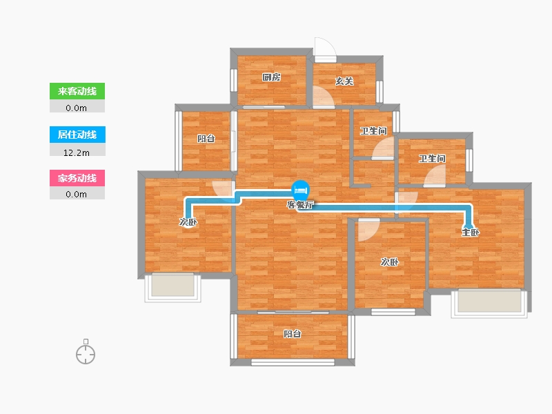 四川省-成都市-蝴蝶洲D3户型108m²-89.85-户型库-动静线