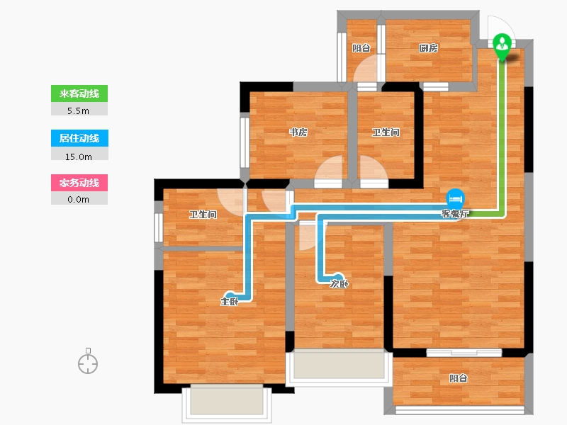 四川省-成都市-蝴蝶洲98户型98m²-78.01-户型库-动静线