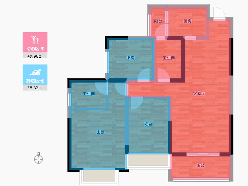 四川省-成都市-蝴蝶洲98户型98m²-78.01-户型库-动静分区