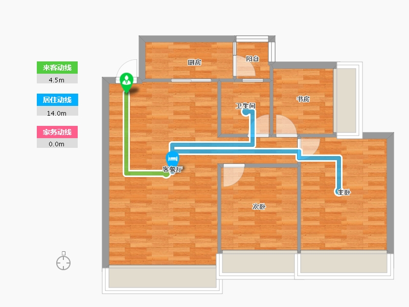 四川省-成都市-誉府仕家B1-4户型89m²-69.93-户型库-动静线