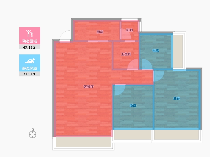 四川省-成都市-誉府仕家B1-4户型89m²-69.93-户型库-动静分区