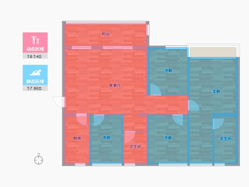 四川省-成都市-誉府仕家B1-3户型124m²-105.46-户型库-动静分区