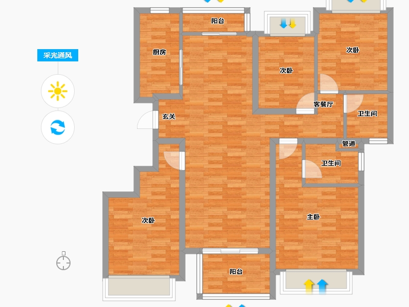 四川省-成都市-雅居乐星徽城19号楼133m²-105.22-户型库-采光通风