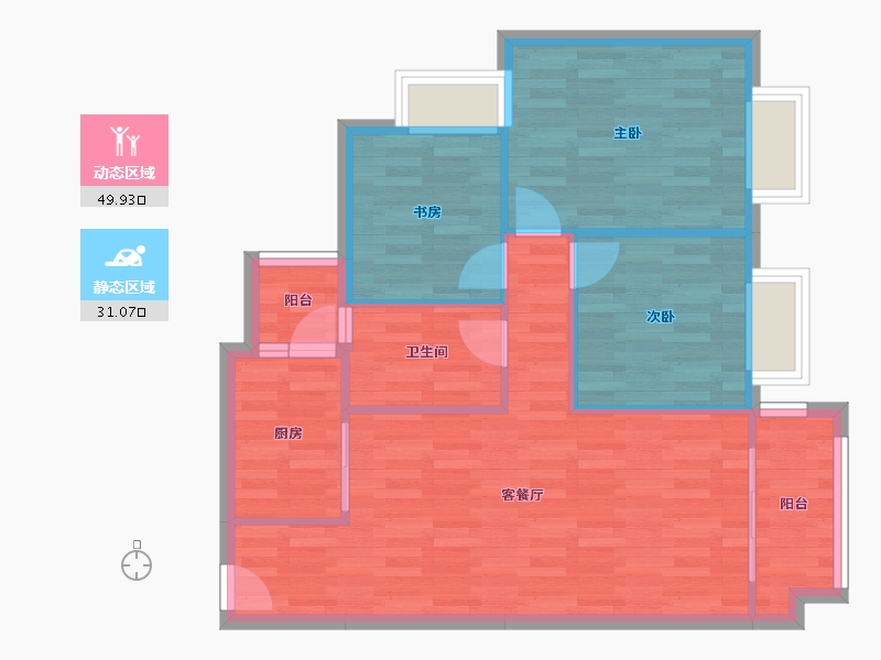 四川省-成都市-协信天骄城14号楼91m²-73.41-户型库-动静分区