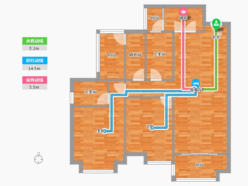 四川省-成都市-建工梧桐屿B户型117m²-93.60-户型库-动静线