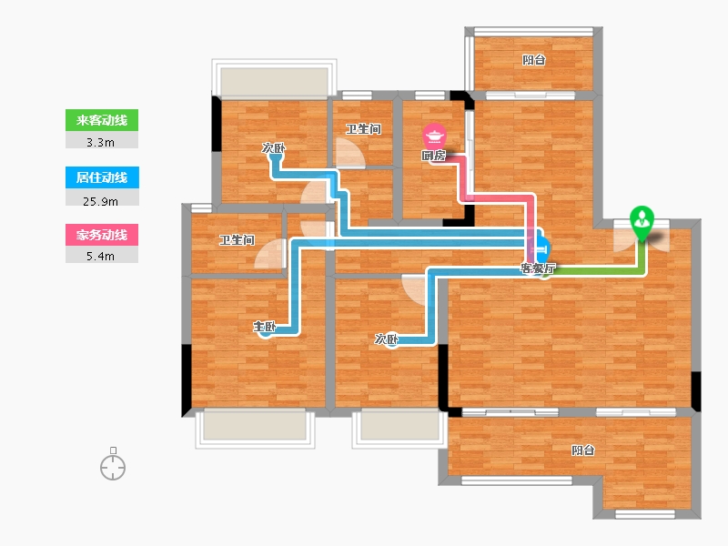 四川省-成都市-蓝光公园锦汇C3户型121m²-110.54-户型库-动静线