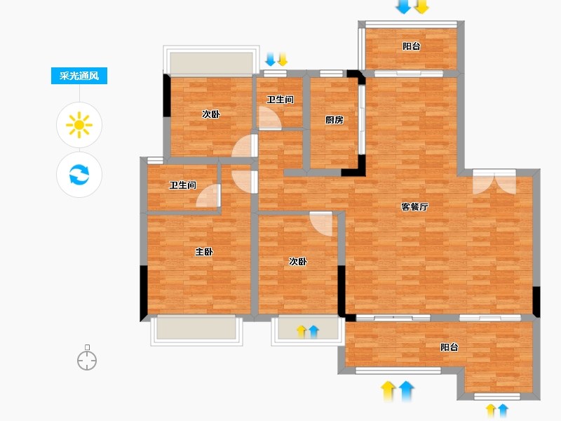 四川省-成都市-蓝光公园锦汇C3户型121m²-110.54-户型库-采光通风