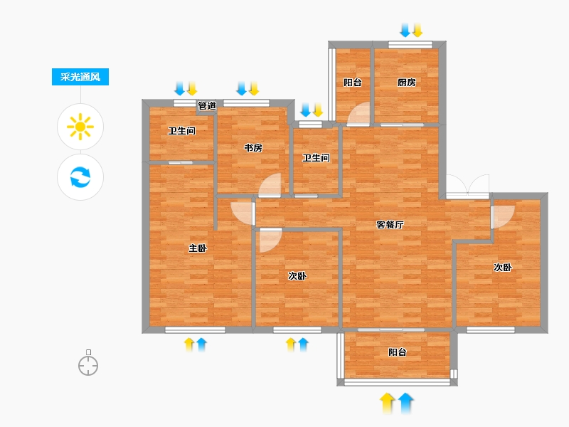 四川省-成都市-万科时代之光二期2号楼118m²-99.48-户型库-采光通风