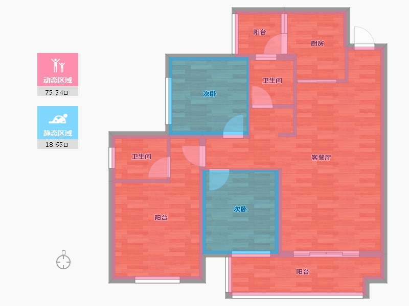 四川省-成都市-凤凰1号•栖云湖C2户型102m²-84.13-户型库-动静分区