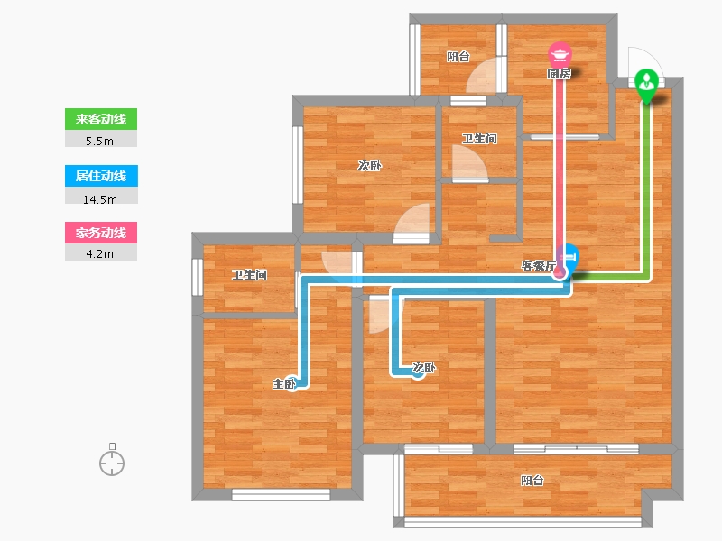 四川省-成都市-凤凰1号•栖云湖D2户型102m²-84.35-户型库-动静线