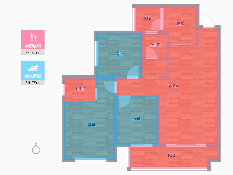 四川省-成都市-凤凰1号•栖云湖D2户型102m²-84.35-户型库-动静分区