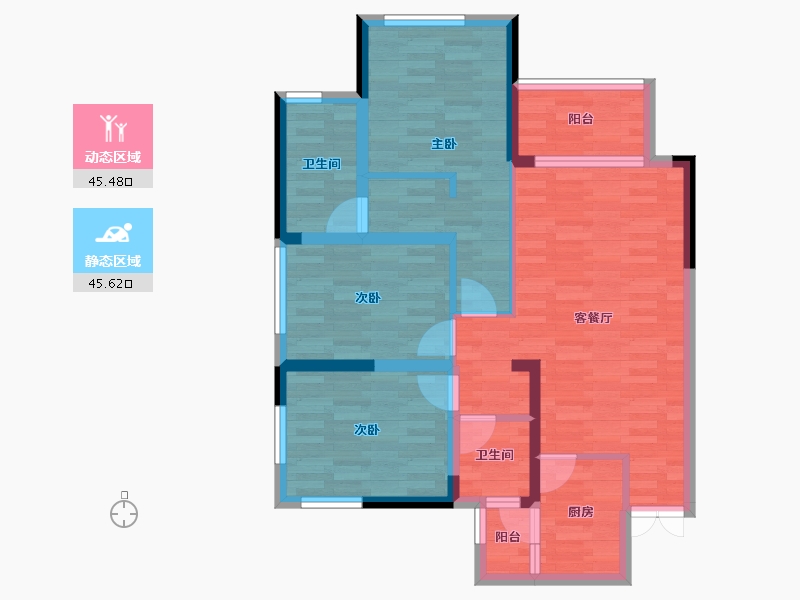 四川省-成都市-凤凰盛景3号楼,4号楼99m²-80.54-户型库-动静分区